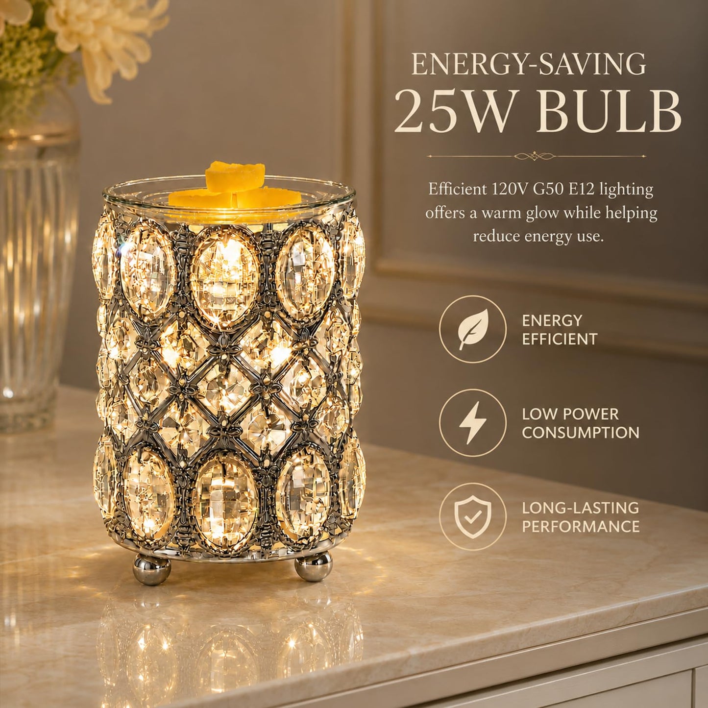 Leyoue Wax Warmer Wrought Iron Crystal Wax Melt Warmer Electric Oil Burner Wax Melt for Gifts & Decor, Home, Office, SPA,Bedroom