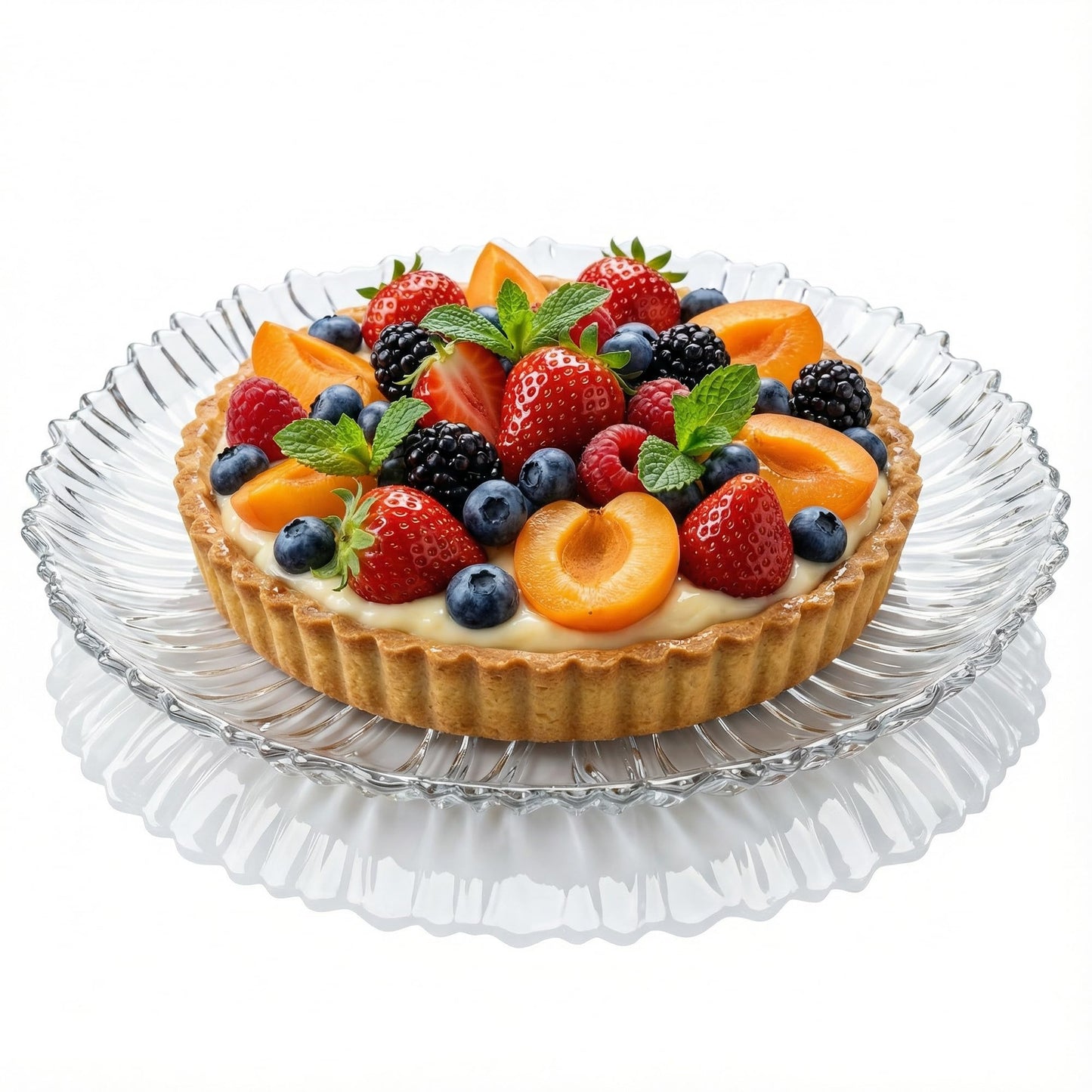 Large Glass Serving Platter 12.5” (31.5 cm) – Elegant Clear Presentation Plate for Cake, Desserts, Cheese, Appetizers & Table Decor (Ribbed 12.5”)