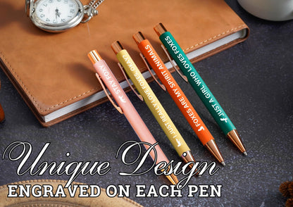 InnoBeta Fox Themed Gifts for Fox Lover, Ballpoint Pen Set of 4, Gifts for Fox Nerd on Birthday, Christmas and any Special Occasion