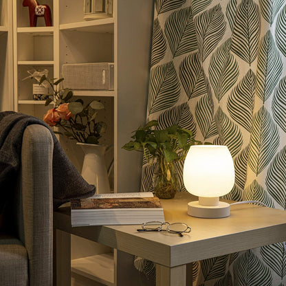 ONEWISH Modern Small Table Lamp - White Opal Glass Shade, Warm LED Bulb, 3-Way Dimmable, Touch Control, Indoor Use Only