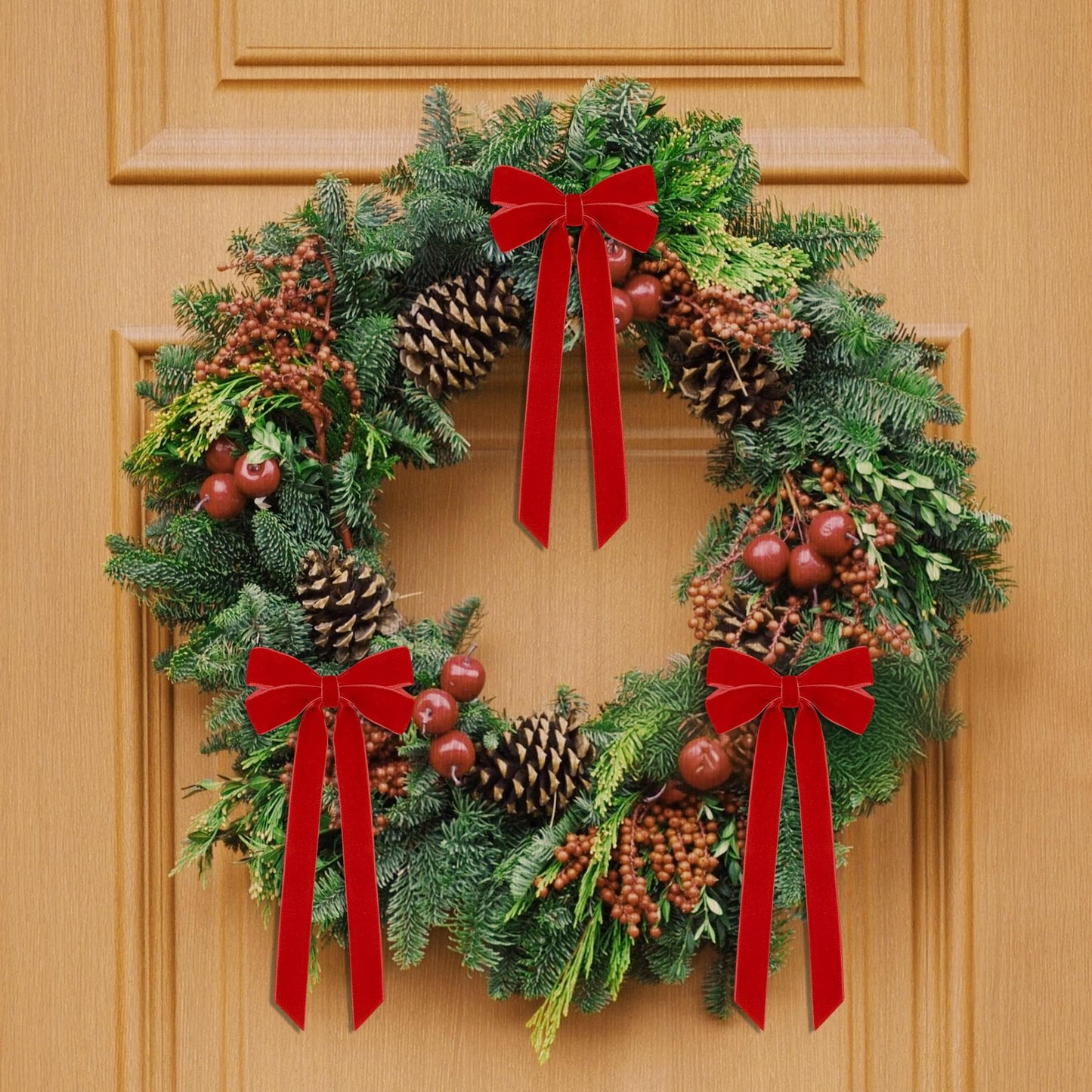 12Pcs Red Velvet Ribbon Bows Christmas Tree Decorations,5in x 10in Xmas Ornaments for Tree Home Party Front Door Wreath Holiday Decor