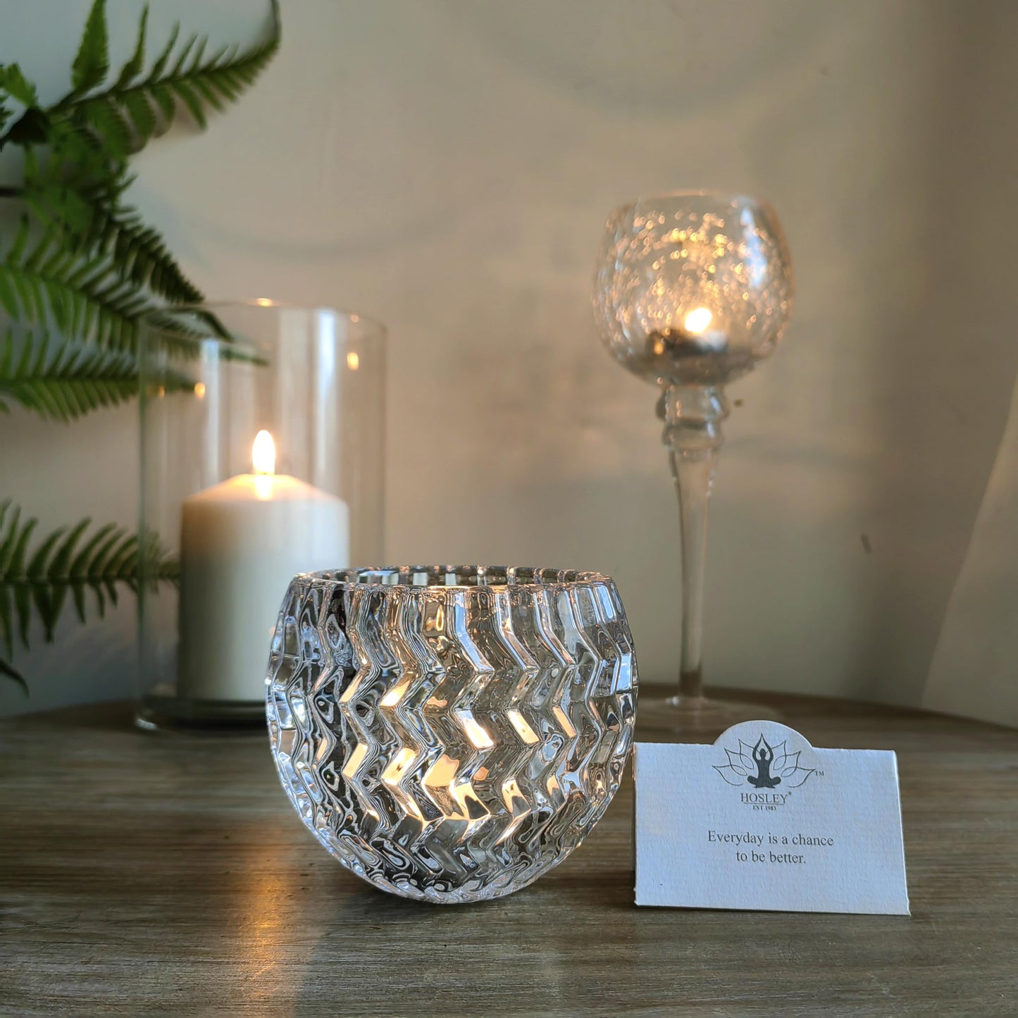 Hosley Set of 4 Clear Glass Tealight Candle Holder 3.78 Inch Diameter. Ideal Gift for Wedding Party Favor Spa Home Bridal Reiki Meditation.