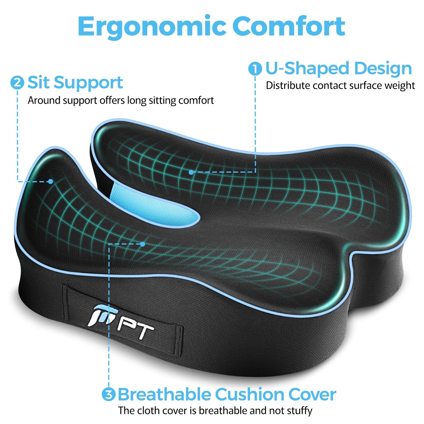 POOTACK Seat Cushions, Comfort Memory Foam Office Chair Cushion, Ergonomic Support Desk Chair Cushions Seat Pad for Office Chair/Car Seat/Wheelchair/Gaming Chairs, Large & Non-Slip