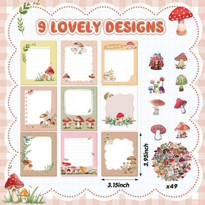 Fuyoooo Mushroom Gifts Set for Women Include Mushroom Ballpoint Pens Sticky Notes Stickers Office Stationery Supplies for Xmas Gifts Theme Birthday Party Favor Decor