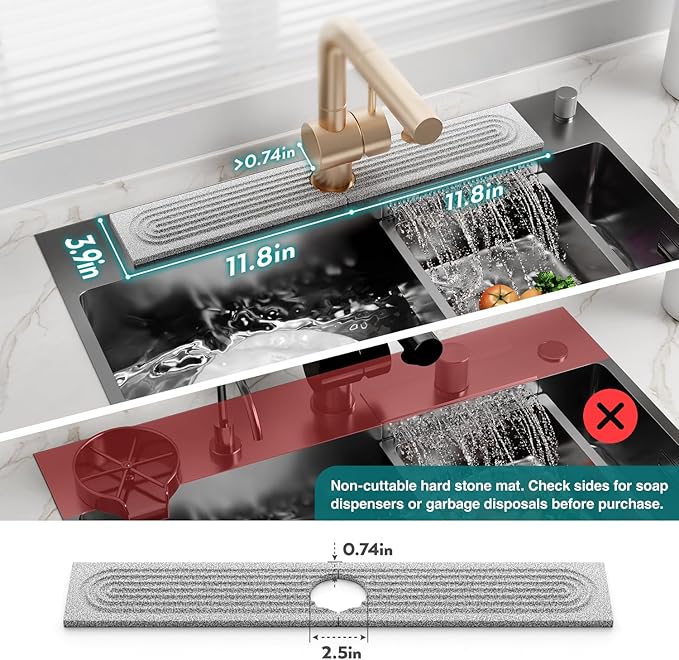 Stone Kitchen Sink Faucet Mat, Premium Upgraded Diatomite Drying Stone Mat &