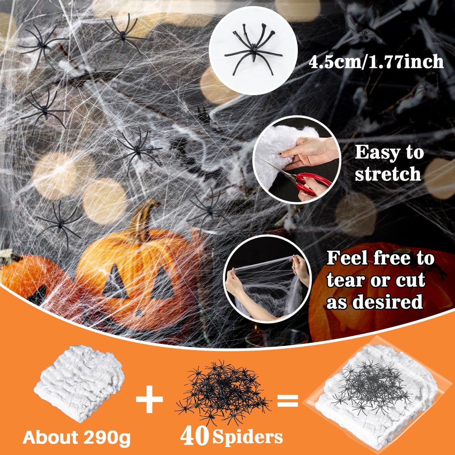 MAQIHAN 1200 sqft Spider Webs Halloween-Decorations Halloween Spider Web Cobwebs Halloween Decorations Spider Web Decor with 40 Fake Spiders Super Stretch Cobwebs for Halloween Decor Outdoor