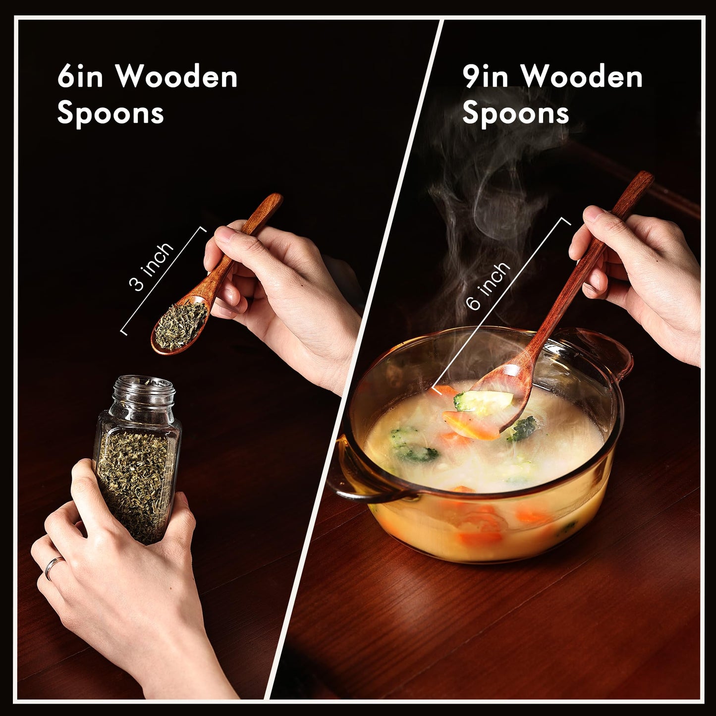 Wooden Spoons Set - 12pcs (6pcs 9in & 6pcs 6in), for Eating, Mixing, Stirring, Coffee, Tea, Jam, Bath Salts