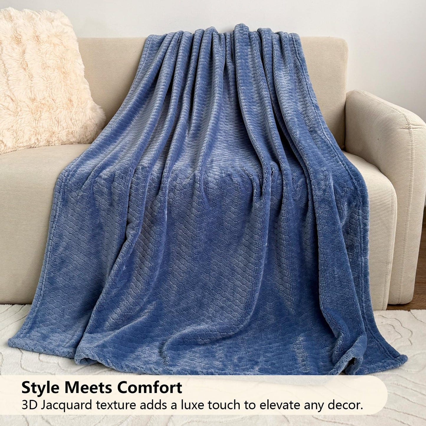 Kingcason Hoomly Soft Fleece Throw Blanket for AC Room, Soft Lightweight Flannel Blanket for Couch Travel Bed, Cozy Breathable Decor Gifts for Women & Men, Machine Washable, Denim Blue, 60x80 Inches