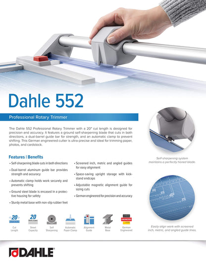 Dahle 552 Professional A3 Self-Sharpening Paper Trimmer, Dual Guide Bar, Automatic Clamp, Safety Protection Cutter, Blue