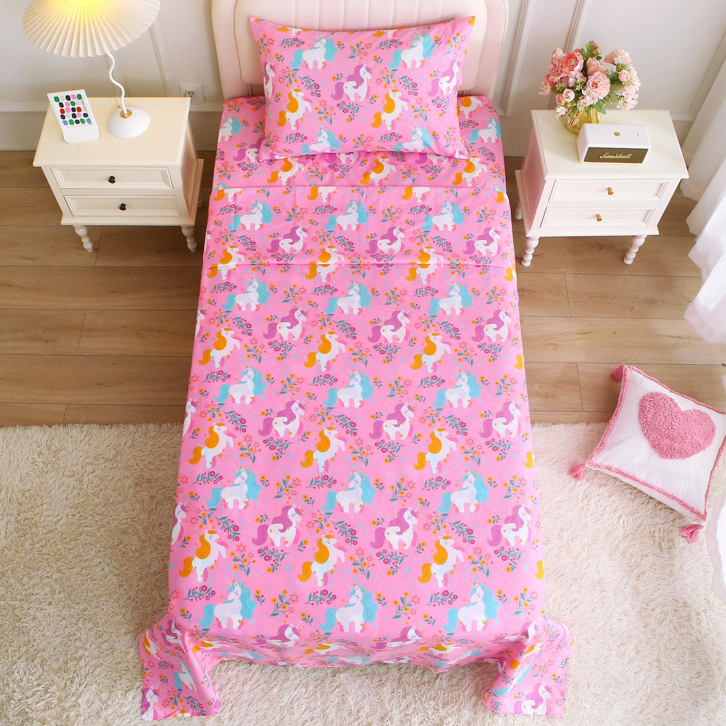 Softan Kids Twin Sheets Set, 3 Piece Unicorn Bedding Set for Girls, Soft Breathable Microfiber with 15" Deep Pocket, Fitted Flat Sheet & Pillowcase
