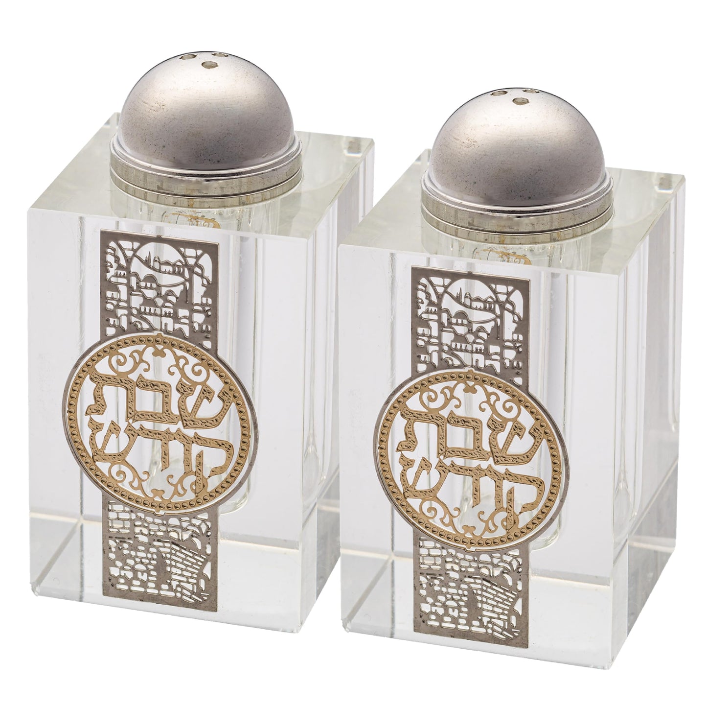 Crystal Salt Shaker for Shabbat Table 3.2" Tall Fine Laser Cut (Set 2)