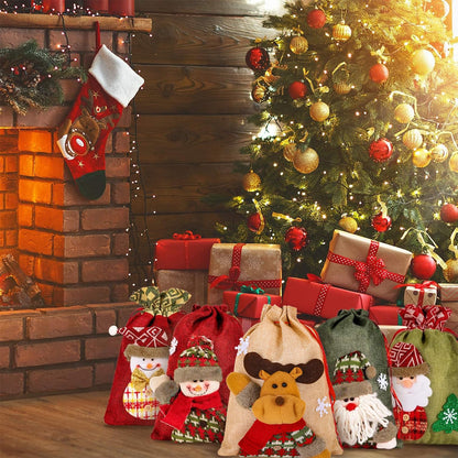 Whaline Drawstring Christmas Doll Bags 3D Xmas Gift Bags Snowman Red Treat Pouch Bag Sack Stockings Party Favor Bag 8 x 11in, 8 x 12in (5 Pack)