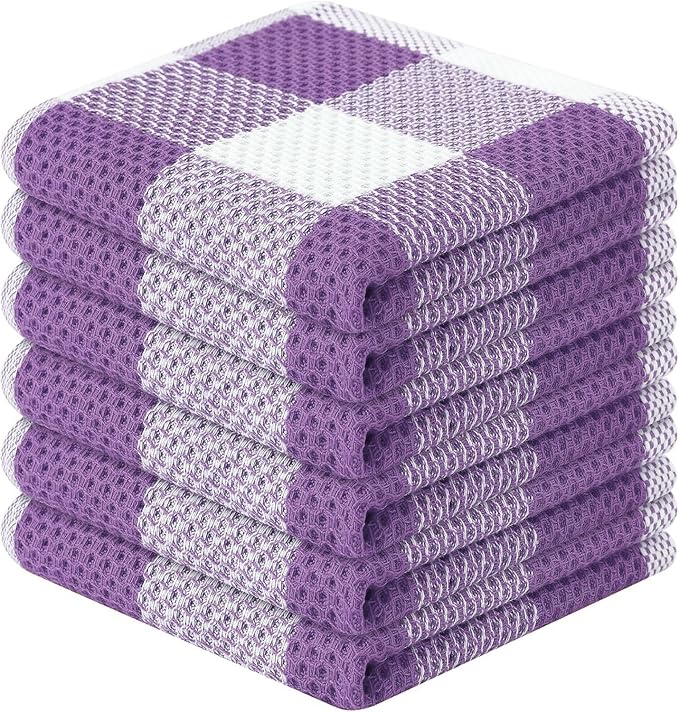 Homaxy 100% Cotton Waffle Weave Check Plaid Dish Cloths, 12 x 12 Inches