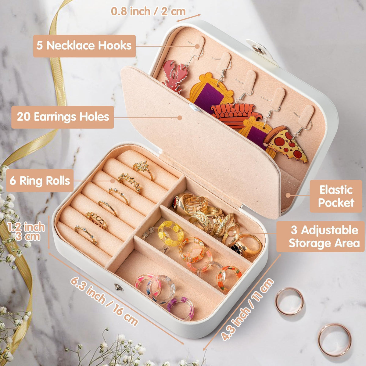 Belanttega MRS Travel Jewelry Box for Mother's Day GiftsBride Travel Portable Jewelry Case Small Jewelry Organizer Travel Accessories for Women, Bridal Shower Gift Engagement Present, White
