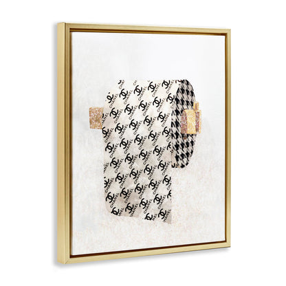 Stupell Industries 'Glam Pattern Toilet Paper', Floating Frame Canvas Art, Gold, 17 x 21 Inches, Easy to Hang and Sturdy, Made in USA, by Ziwei Li