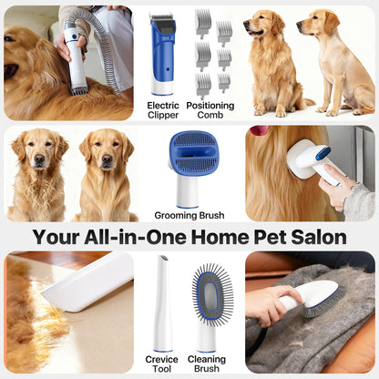 buenkee Dog Grooming Kit with Vacuum, 15000Pa Pet Hair Clipper and Shedding Brush, 50dB Low Noise, 2L Capacity, White