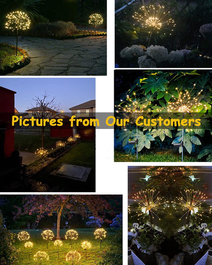 Joysing Firework Solar Lights Outdoor Garden 2 Pack 120 LED Solar Firework Light, 8 Modes Garden Lights Waterproof Starburst Light for Lawn Patio Pathway Decorative - Warm White