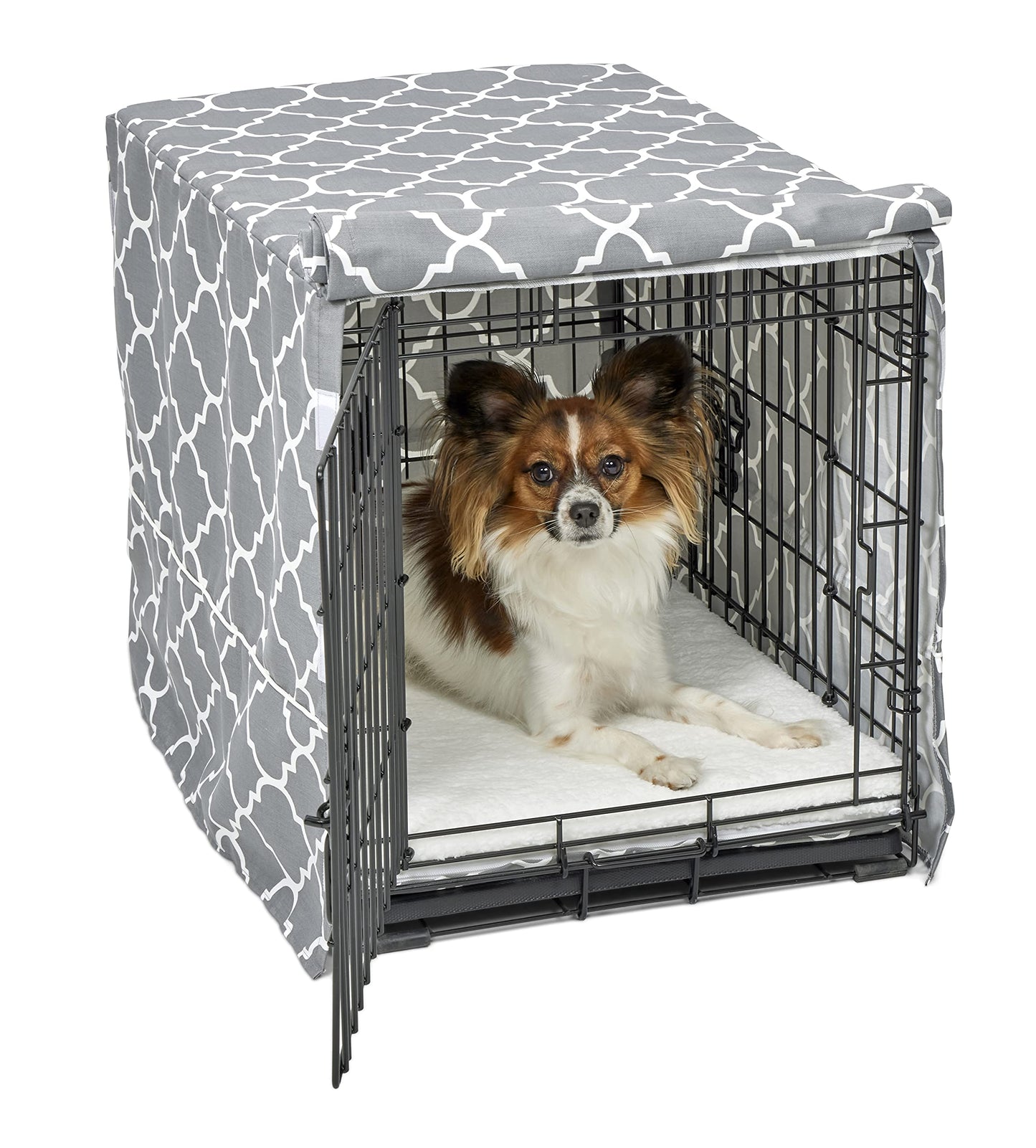 New World Small Dog Crate Cover Featuring Teflon Fabric Protector, Poly-Cotton Privacy Kennel Cover Fits Most 61 cm Crates, Gray Designer Print, Machine Washable, Reduces Barking, BCVR-24GYT