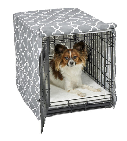 New World Small Dog Crate Cover Featuring Teflon Fabric Protector, Poly-Cotton Privacy Kennel Cover Fits Most 61 cm Crates, Gray Designer Print, Machine Washable, Reduces Barking, BCVR-24GYT