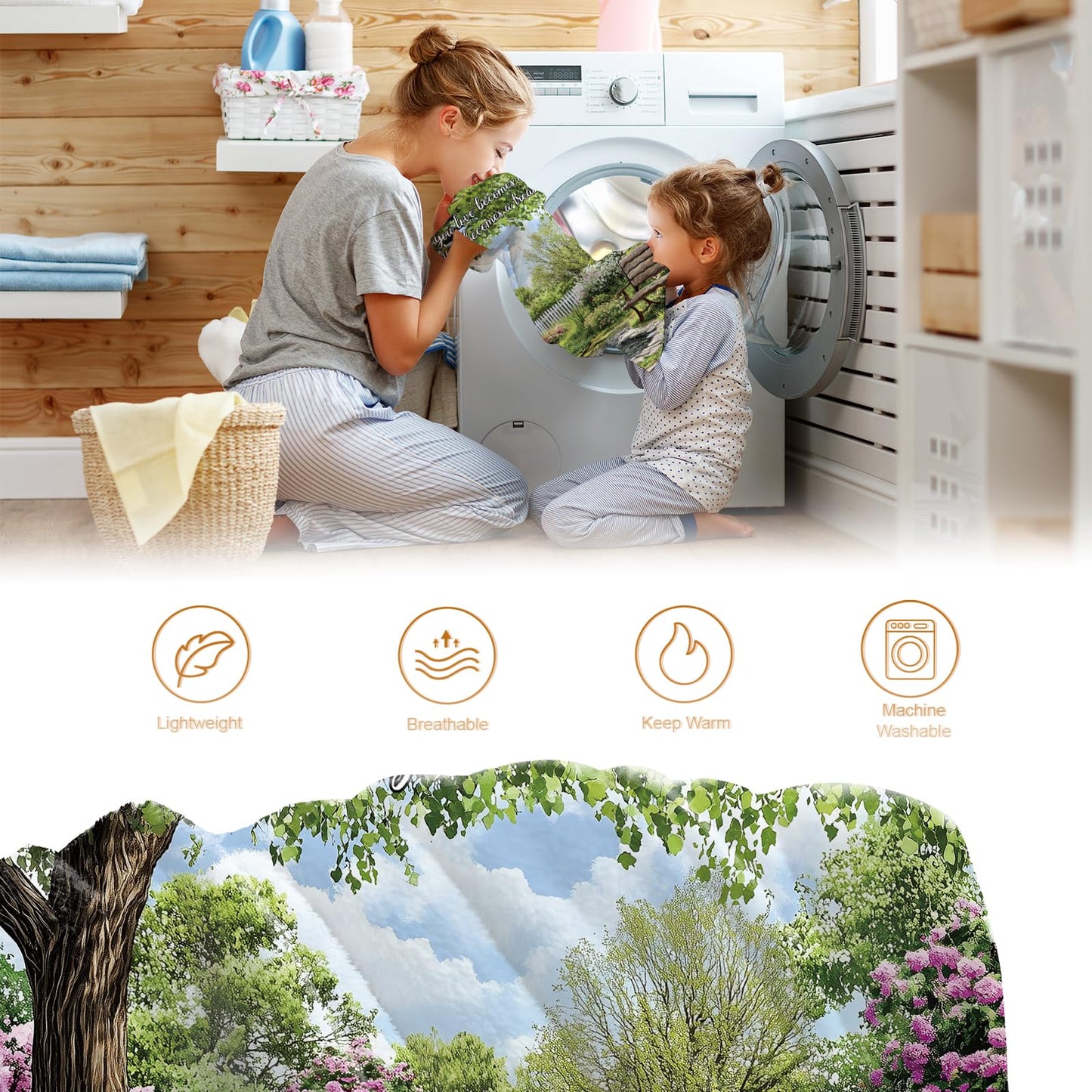 Hohoto Memory Blanket Memorial Gifts Sympathy Bereavement Throw Garden Flowers Trees Floral Gifts for Women Men Wife Dad Mom Christmas Sisters Female Friends Streams Lakes Paths Blanket 50"x60"
