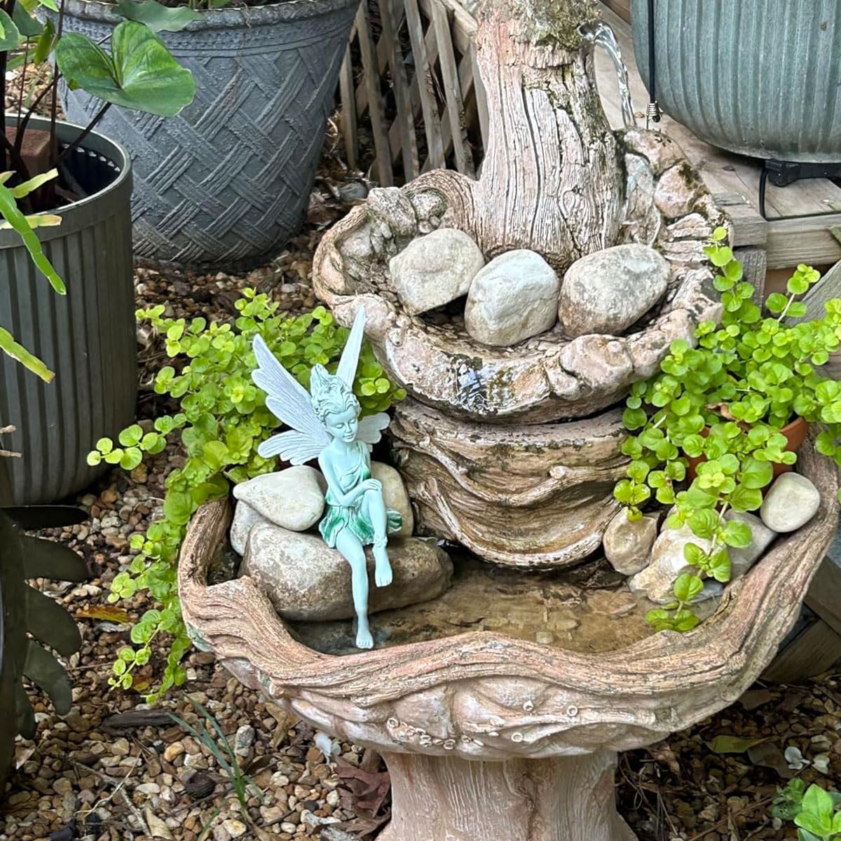 Romeeton Fairy Garden Ornaments, Flower Fairy Statue Decoration, Outdoor Fairy Tale Angel Sculpture for Landscaping Yard, Patio Garden (White)