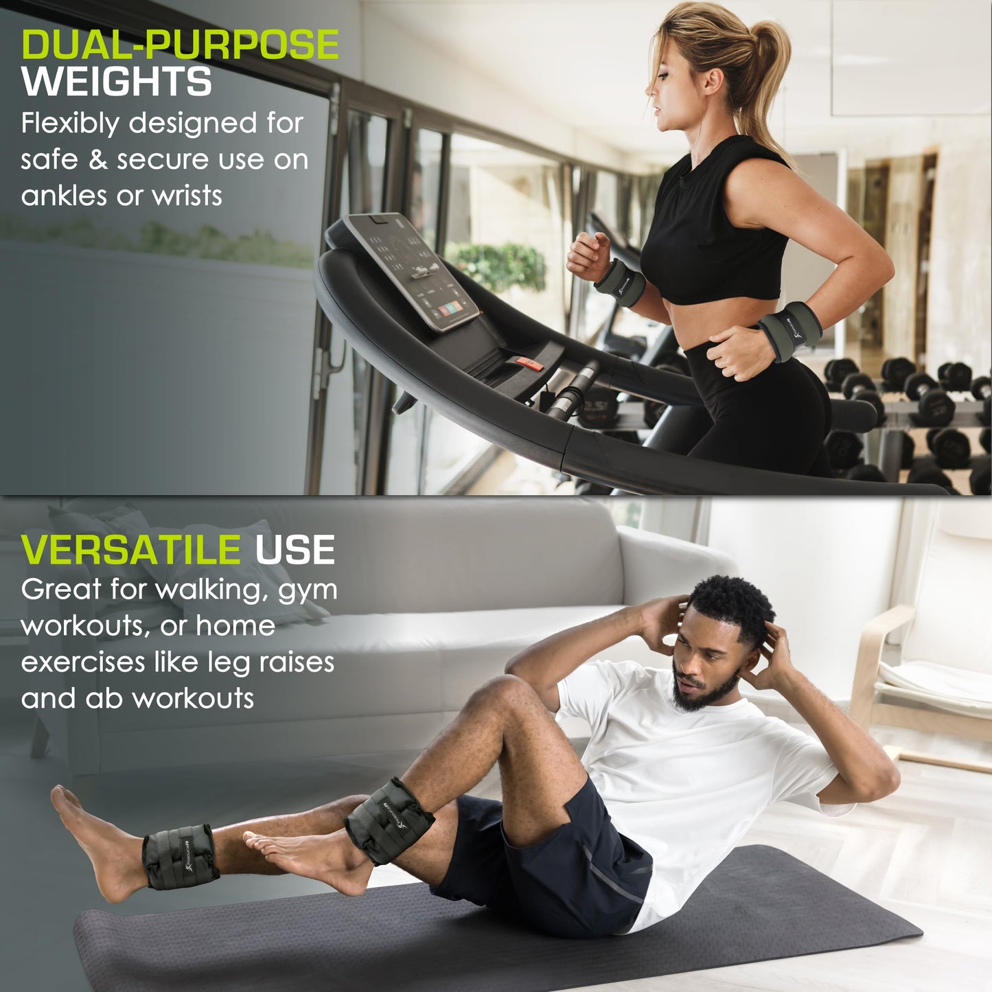 ProsourceFit Ankle / Wrist and Arm / Leg Weights Set of 2, Adjustable Strap 1 lb-5 lb, Adjustable Weight 15 lb, 10 lb, 7 lb for Men and Women