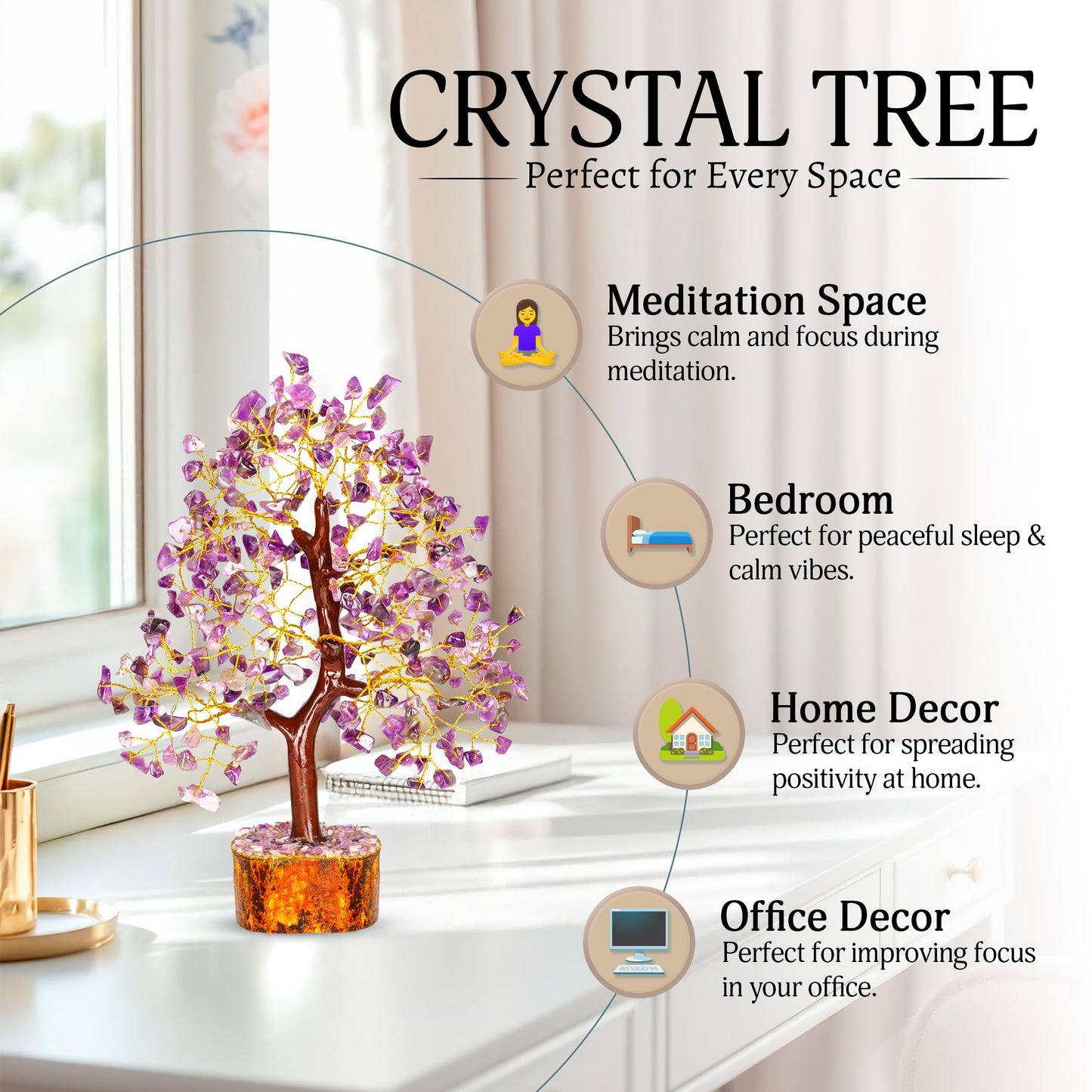 YATSKIA Amethyst Tree | Quartz Tree of Life | Healing Crystals | Bedroom Decor for Women | Boho Bedroom Decor | Sister Birthday Gifts | Gifts for Women Who Have Everything | 10 Inch