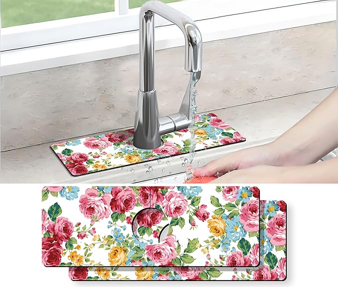 Kitchen Sink Splash Guard Faucet Mat -2 PC Super Absorbent Fast Drying Mat Sink