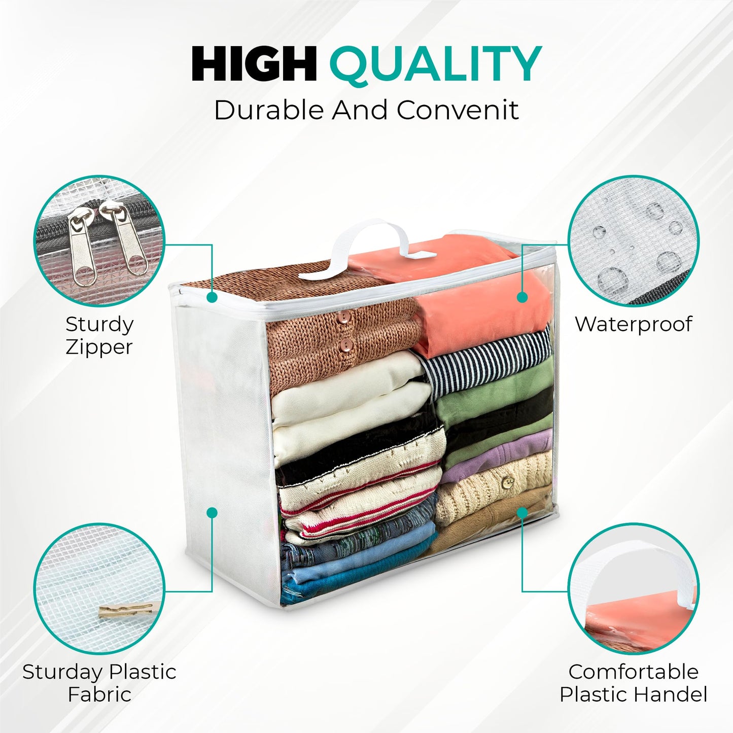 VitalUp 3 Pack Clear Plastic Storage Bags, Durable Zippered Storage Bags for Comforters, Blankets, Clothes, and Bedding - Breathable Nonwoven with Clear Front for Easy Organizing 20x20x8