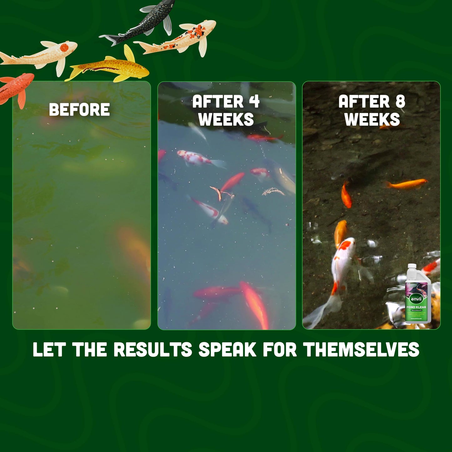 Envii Pond Klear - Natural Green Pond Water Treatment, Clears Green and Murky Water for Crystal Clear Healthy Water, Safe for all Fish and Wildlife -1L Treats 40,000 Litres