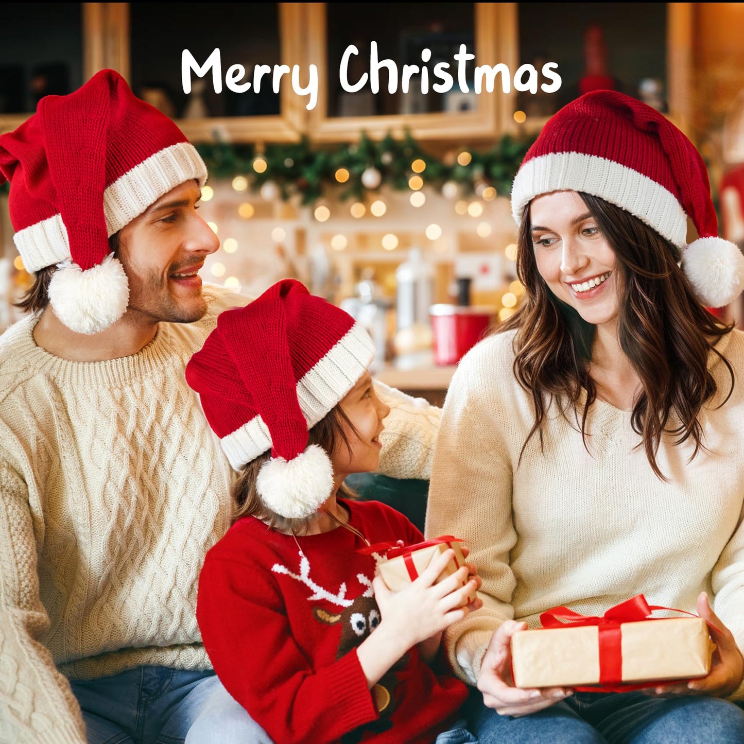 Diffy Homy Santa Hat Christmas Hat Xmas Adult Women Men Washable Fade-restant Knitted Soft Warm Long for Christmas New Year Festive Holiday Party Outdoor Winter Red