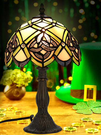 KY&BOSAM Tiffany Table Lamps Irish Celtic Stained Glass Light Lamp 17500 Lumen Style Shade E26 Bulb Holder Metal Base 8*8*14 Inch Memory Gifts Bedroom Living Room Kitchen Office St Patrick's Day Decor