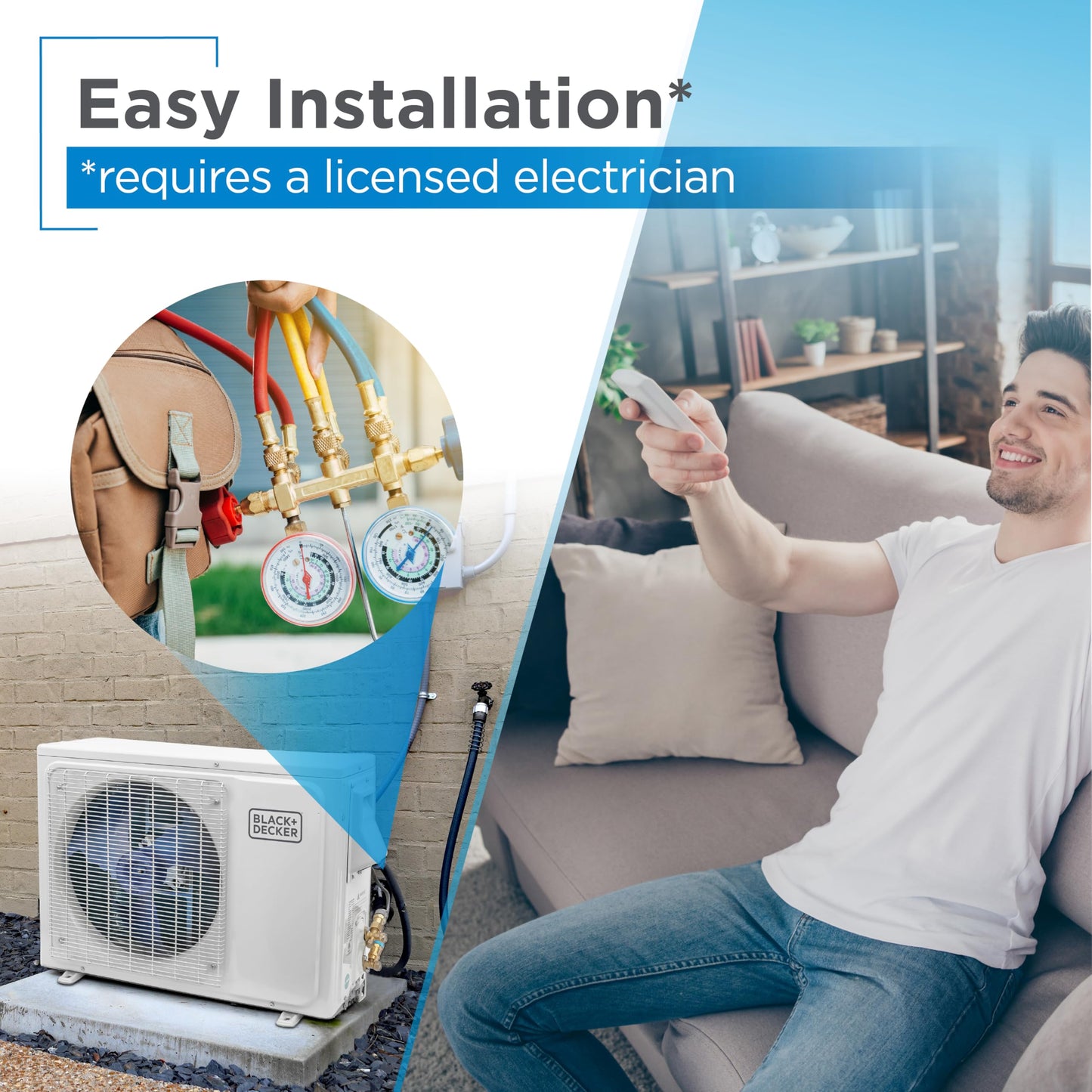 BLACK+DECKER 11,500 BTU Smart Mini Split Air Conditioner with Heat, Inverter Compressor, Wi-Fi, Voice Control, 17 SEER2, 4-in-1 AC Unit, App Available, Remote, 115V, BSA1115TC, White