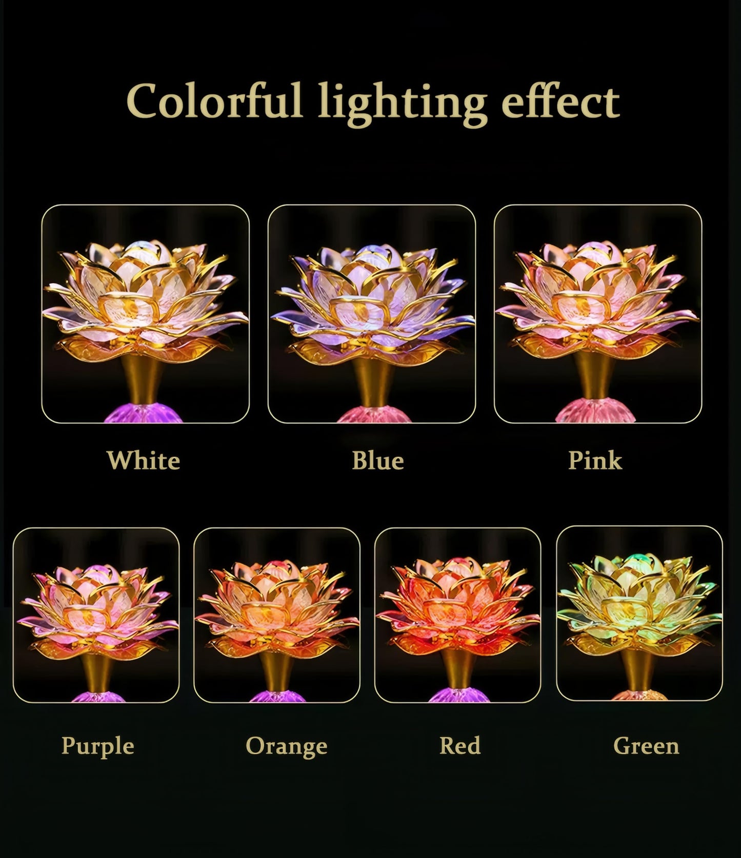 Omeet Colorful LED Lotus Buddhist Lamp, Built 13 Buddhist Songs, Gradient Buddha Light for Worship, Prayer and Display, Low Power Consumption, Eco, Buddhist Supplies - Gold