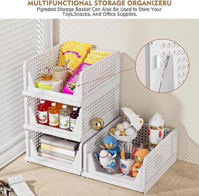 SNSLXH 8 Pack Stackable Closet Storage Bins, Space-Saving Wardrobe Organizer