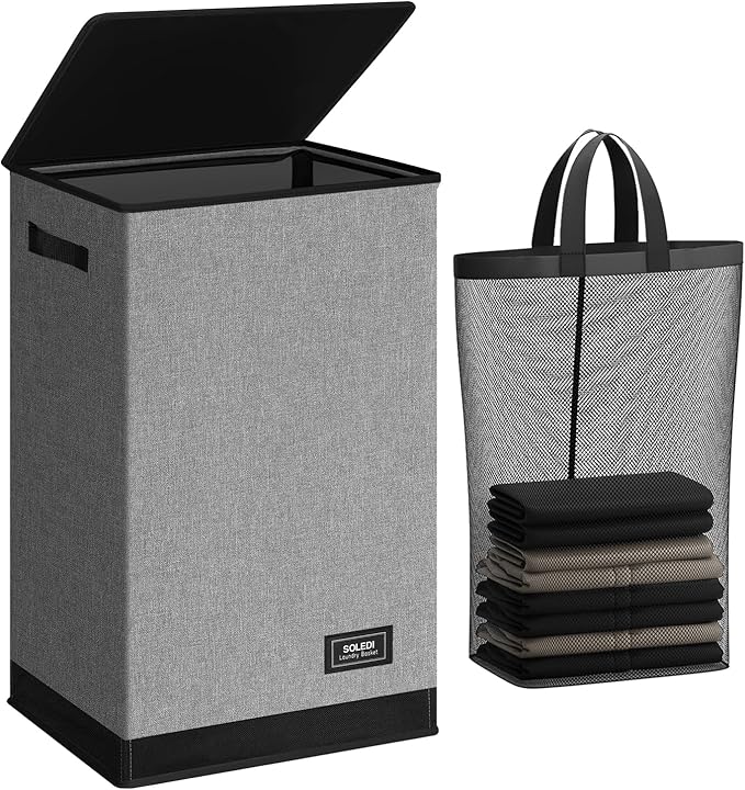 SOLEDI Laundry Hamper with Lid 90L Large & Tall Collapsible Laundry Basket