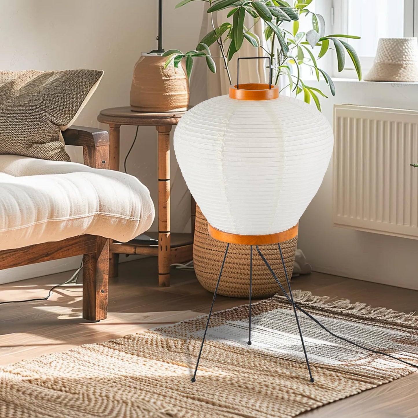 Teru Ji Kaikang 13" Rice Paper Floor Light,Nordic Design Rice Floor Lamp,Round Paper Lantern Bedside Light,Living Room Desk Lamp Bedrooms Paper Desktop Lamp