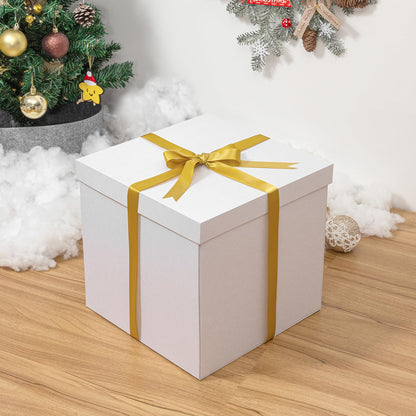 Mefleet Large Gift Box with Lid for Presents 12x12x12 Inches Extra Big Deep Square White Boxes 1 Pack for Christmas, Birthday, Valentine's Day, Mother's Day - Contains Crinkle Paper, Ribbon and Card