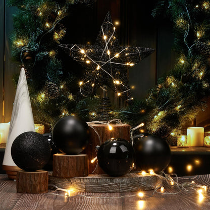 Emopeak 20 LED Christmas Tree Topper, 8 x10 Inch Black Indoor Iron Art Star Treetop Light, Two Modes (Keep Light ON/Flash) Black