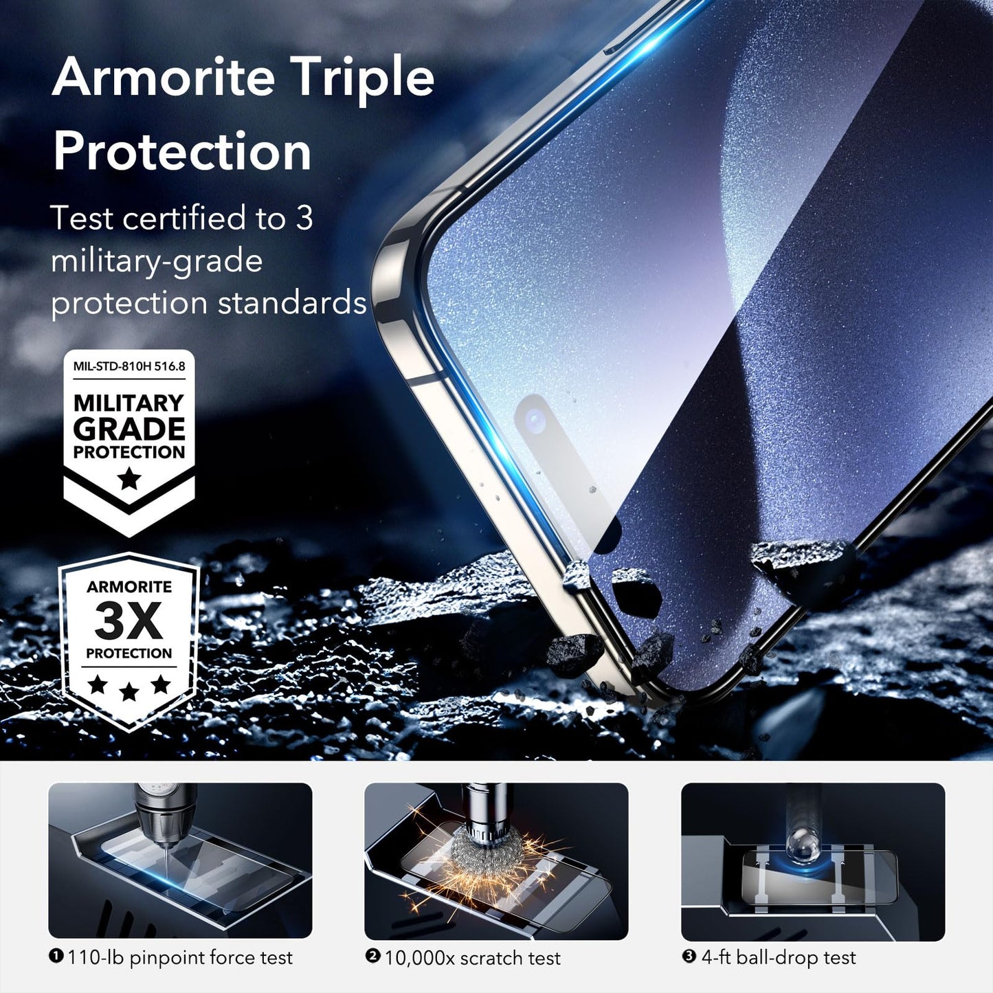 ESR 3 Pack for iPhone 16 Pro Max Screen Protector, [9H Hardness] [Military Grade Shatterproof] Tempered Glass Film with Flawless Fit Tray, HD Clear, Scratch Resistant