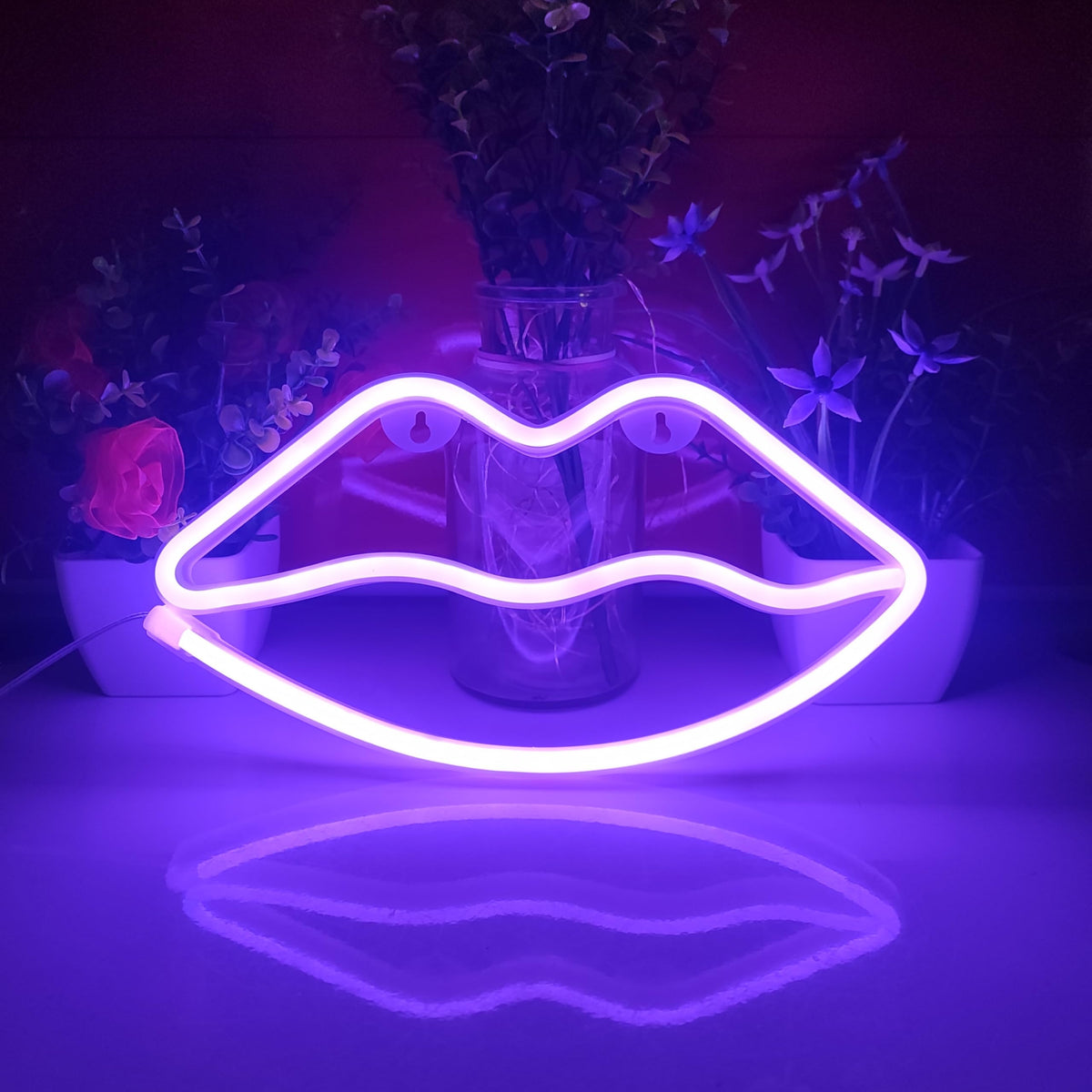 JYWJ Lip Neon Sign,USB or 3-AA Battery Powered Neon Light,LED Table Decoration,Bedroom Wall Decoration,Birthday Gift,Wedding Supplies Business Gift (Purple)