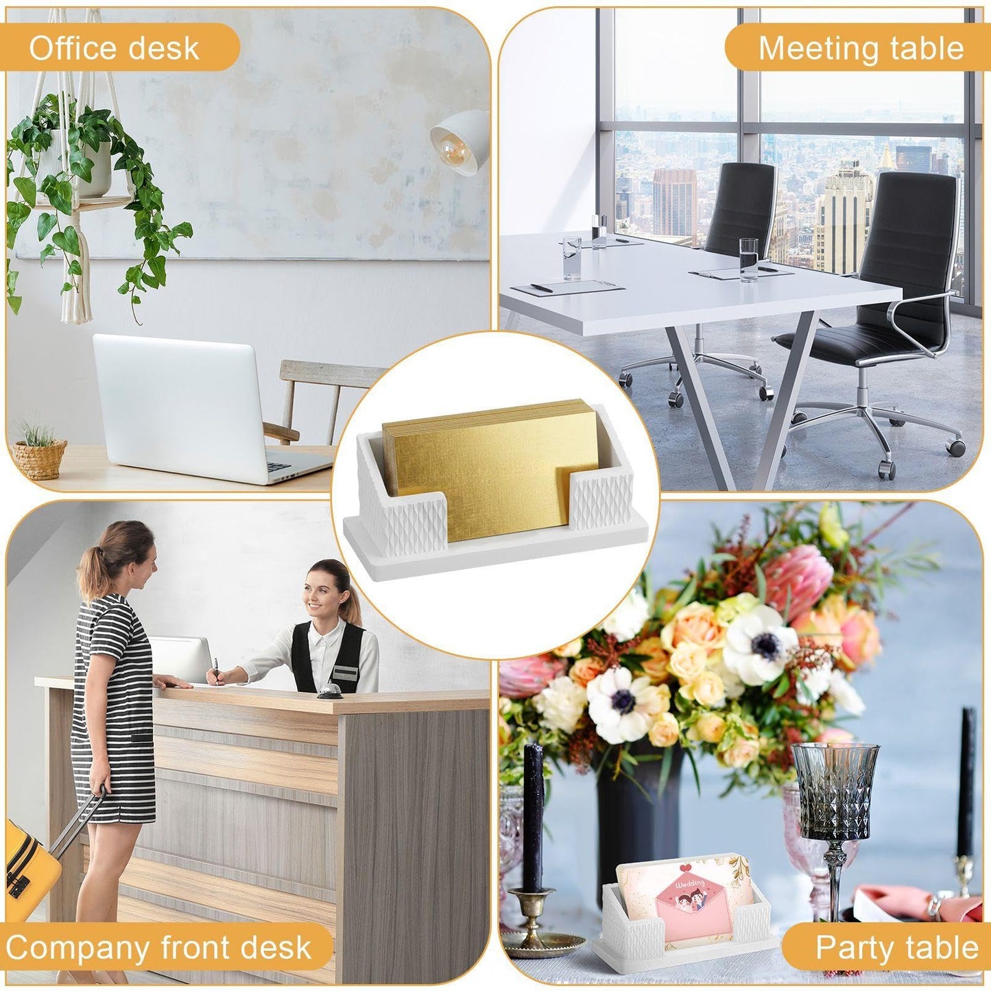 LemonRoad 2 Pcs Modern Concrete Business Card Holders for Desk Aesthetic Fluted Minimalist Concrete Business Card Display Stand Postcard Holder Organizers for Office Table Decor Desktop (White)
