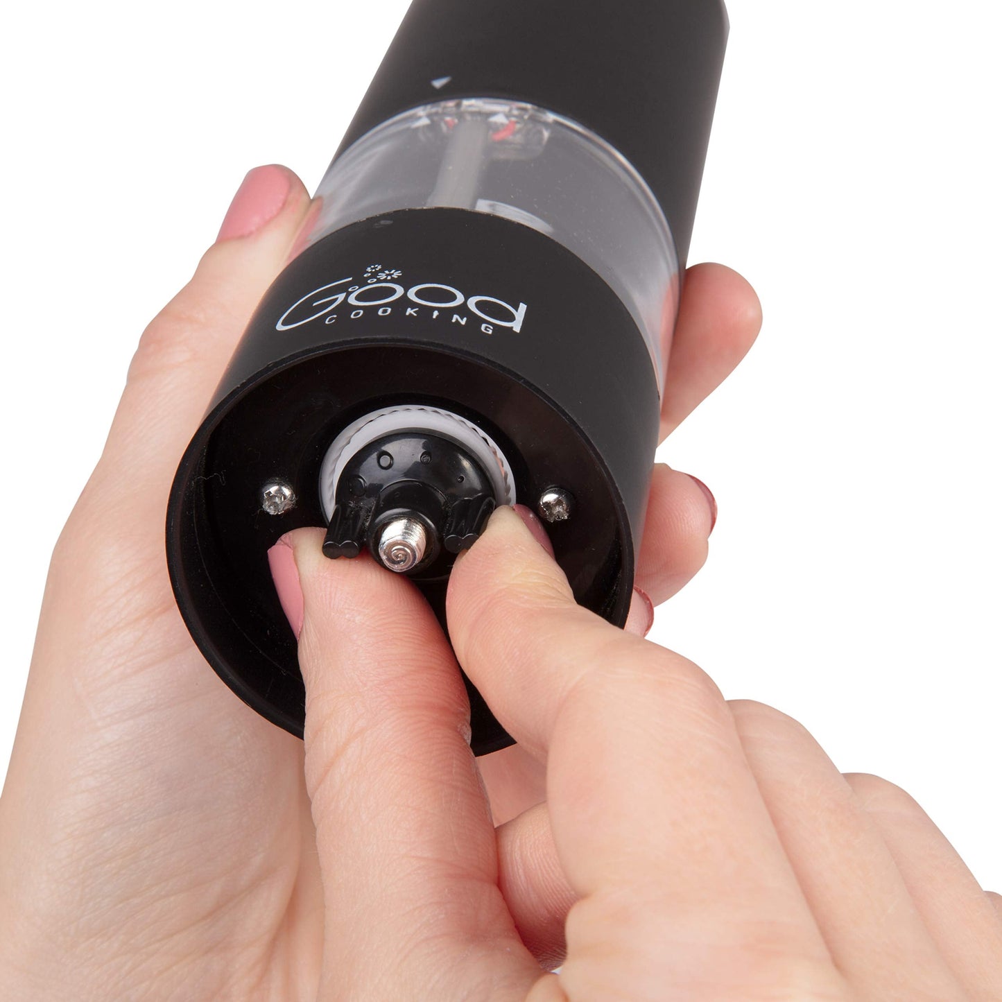 Electric Pepper Grinder and Salt Mill- Battery Operated One-Handed Spice Dispenser w LED Light & Adjustable Coarseness- Premium Kitchen Upgrade w Strong Ceramic Blades -Matte Black, Batteries Included