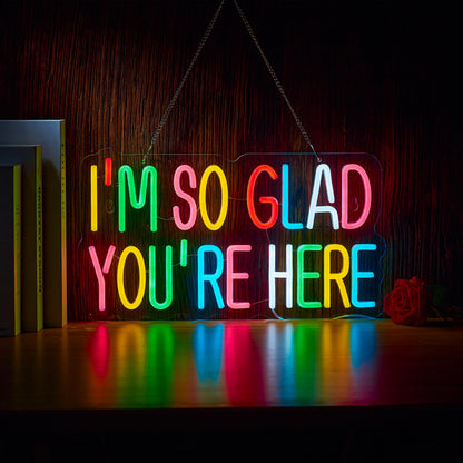 I'm So Happy You're Here Neon Sign for Wall Décor Dimmable LED Neon Light USB Powered Neon Art Signs Decor