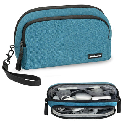 Zealearn Portable Electronics Organizer Travel Case, Double Layers Tech Organizer, All-in-One Charger Storage Bag for Charging Cable, USB Cord, Charger, Power Bank, Flash Drive, Blue