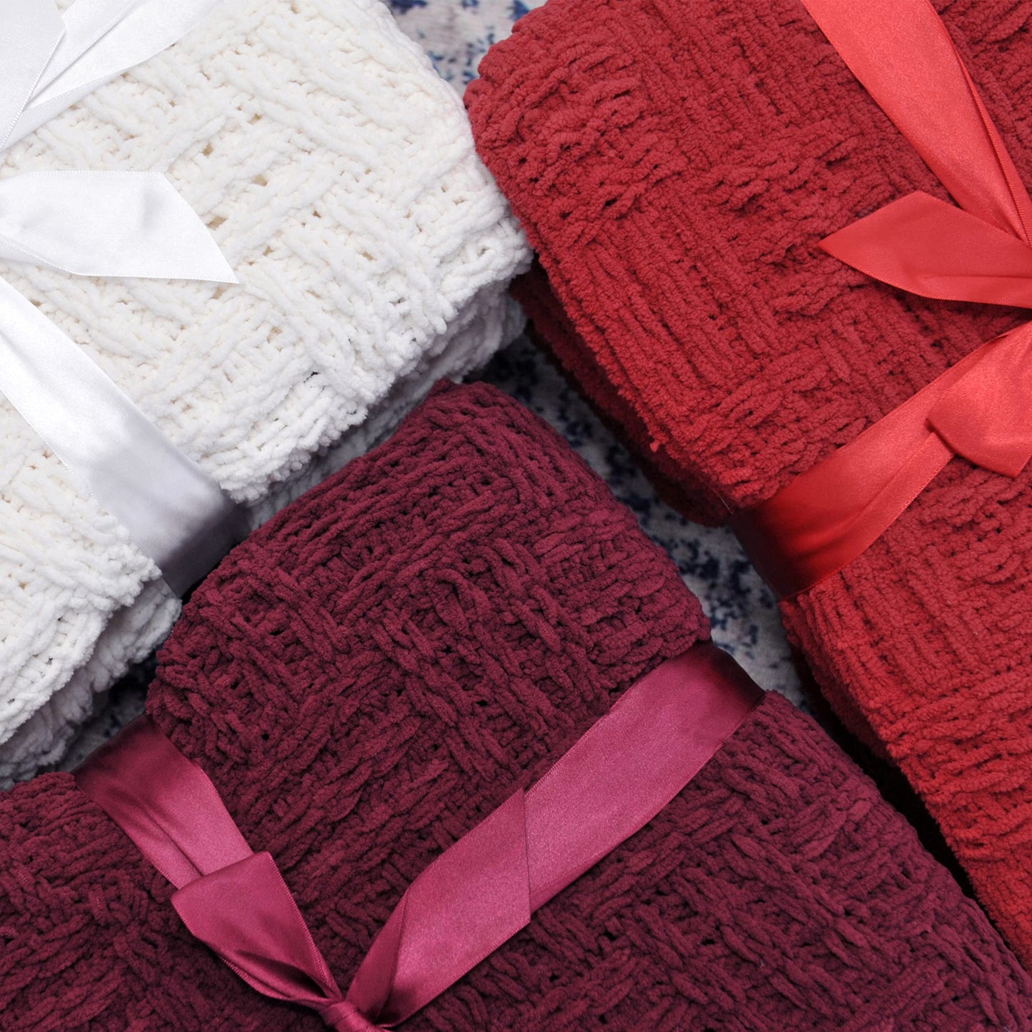 Home Soft Things Cable Knitted Throw Blankets 50'' x 60'', Burgundy, Soft Cozy Fluffy Decorative Throw with Tassels Couch Bed Sofa Cover Throw Blankets