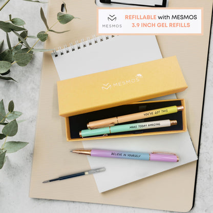 MESMOS 3pk 0.7mm Fine Point Gel Ink Pen Set, Boss Lady Inspirational Gifts for Women, Journaling Pens for Women, Gifts for Friends Female, Aesthetic Fancy Nice Black Gel Planner Pens