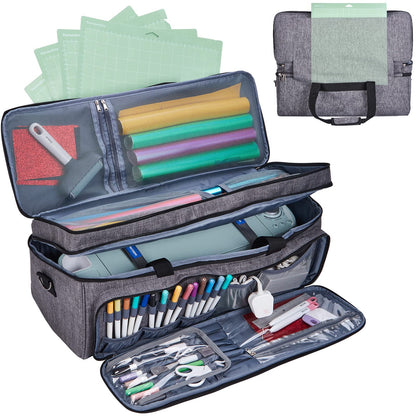 NICOGENA Double Layer Carrying Case with Mat Pocket for Cricut Explore Air 2, Cricut Maker, Multi Large Front Pockets for Tools Accessories and Supplies, Grey