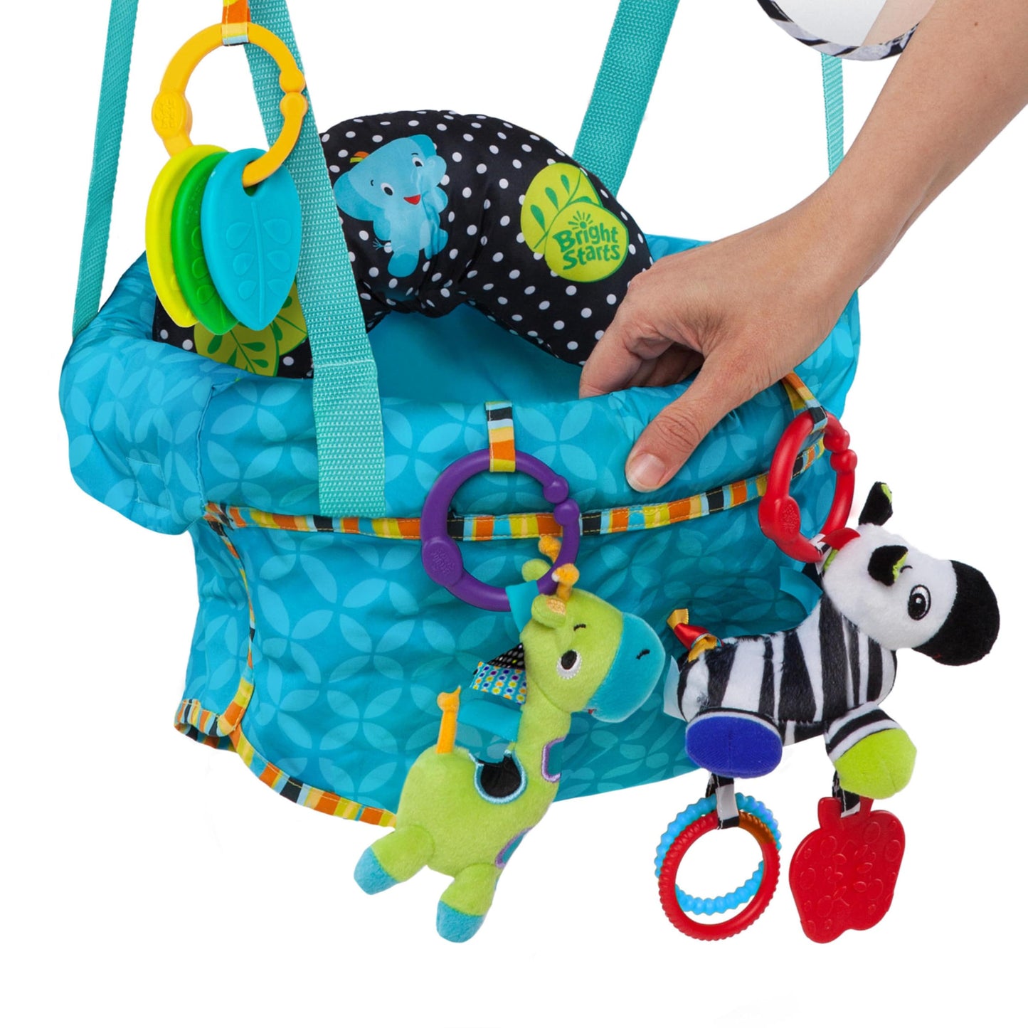 Bright Starts, Door Jumper - Bouncer 'n Spring Deluxe with Padded Seat, Door Clamp, Adjustable Strap, 4 Take-Along Toys, Ages 6 Months +