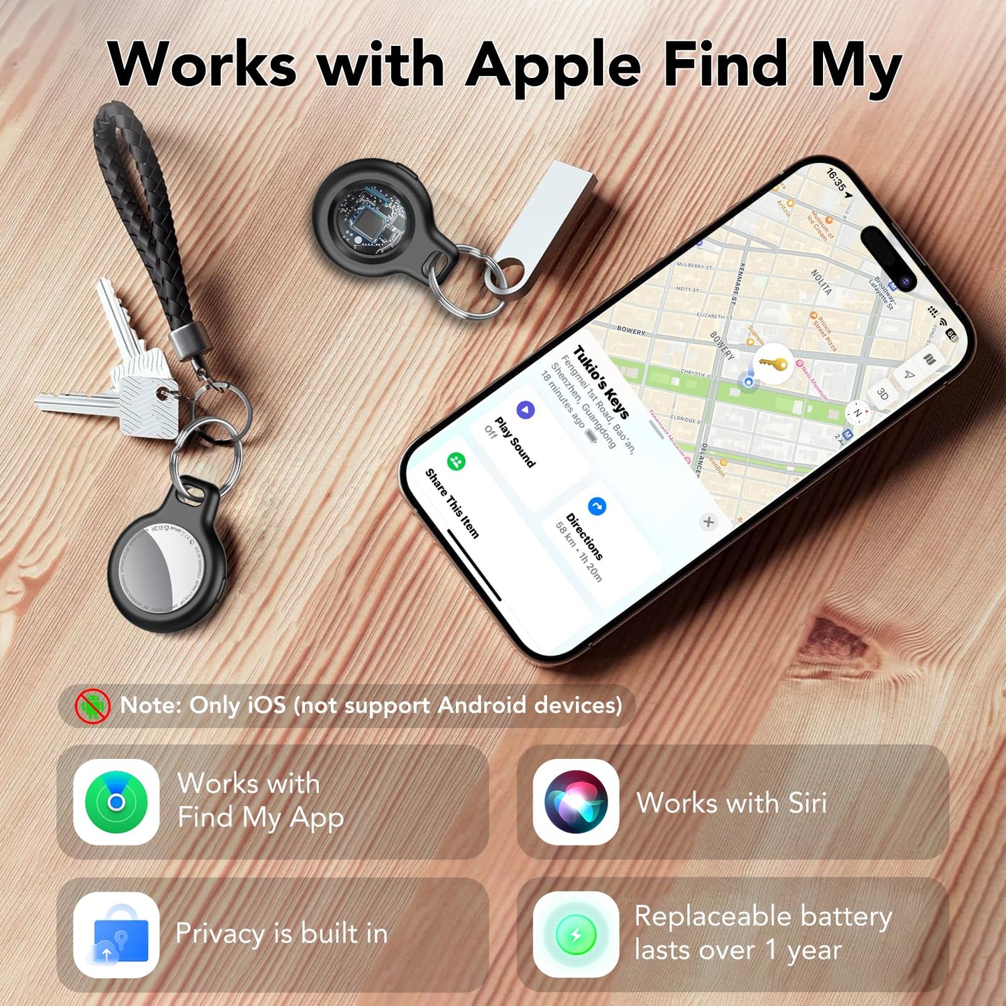Air Tracker Tag Bluetooth Item Finder-4 Pack, Compatible with Apple Find My APP (iOS Only), 100dB Beep, Smart Tag Replaceable Battery, air tag and Locator for Keys/Luggage/Bags/Wallets etc., Black